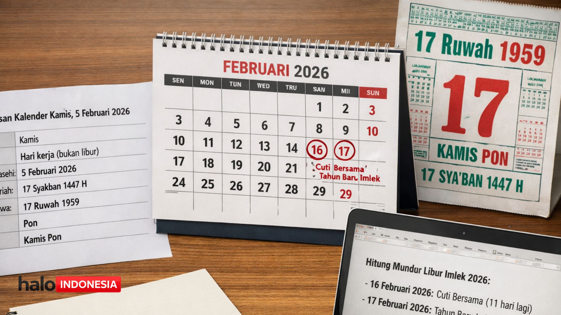 Kalender 2026 Kamis 5 Februari: Tanggal Jawa, Hijriah, Hitung Mundur Libur Imlek