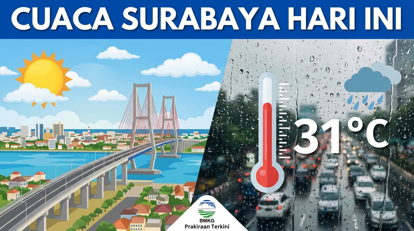 Cuaca Surabaya Hari Ini 14 Februari 2026: Waspada Hujan Ringan Merata di Seluruh Wilayah