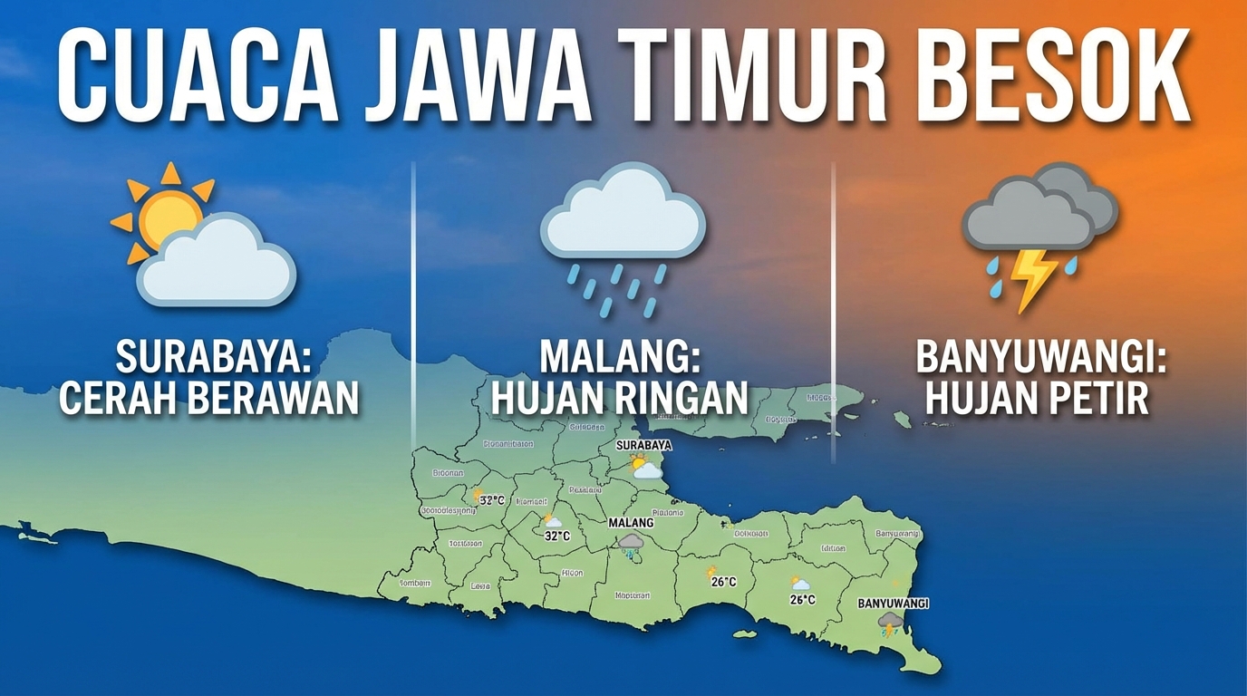 Cuaca Besok Jawa Timur 18 Februari 2026: Waspada Hujan Petir di Wilayah Mataraman