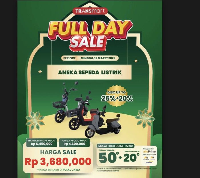 Transmart Full Day Sale Tawarkan Diskon Sepeda Listrik 15 Maret 2026