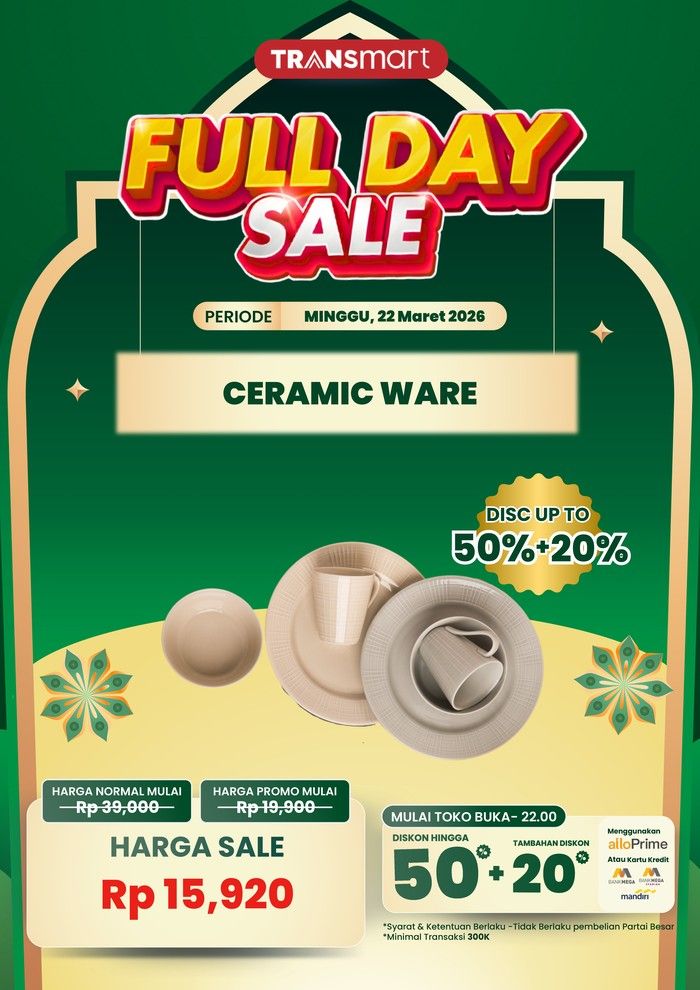 Transmart Full Day Sale: Peralatan Makan Diskon hingga 70%