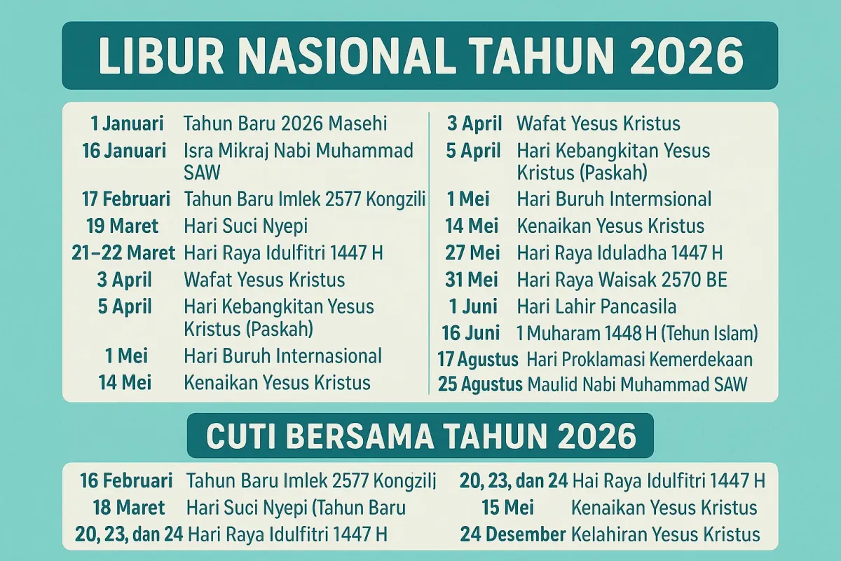 Jadwal Lengkap Libur Nasional dan Cuti Bersama April 2026