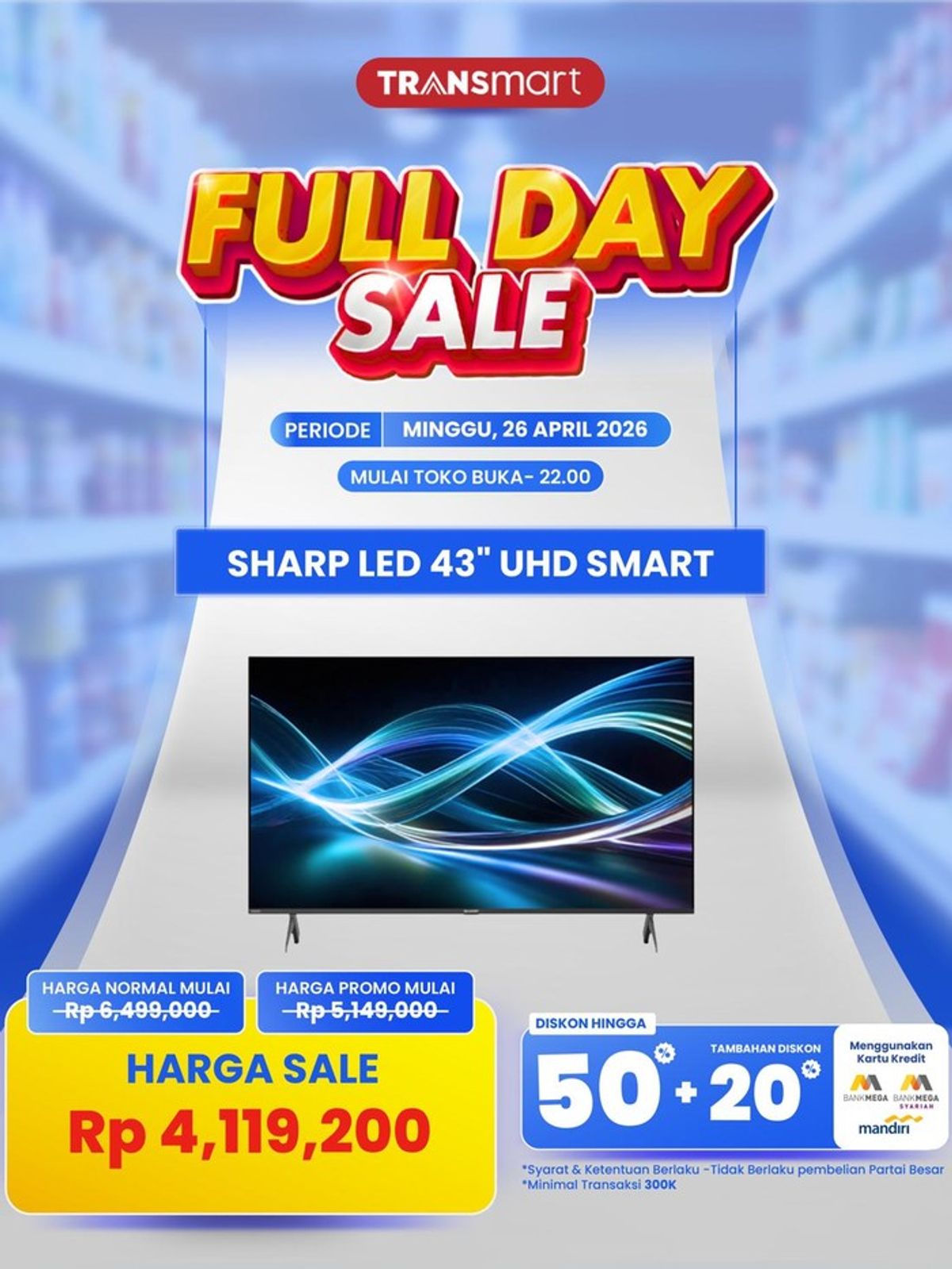 Transmart Gelar Full Day Sale dengan Diskon Besar Televisi Sharp
