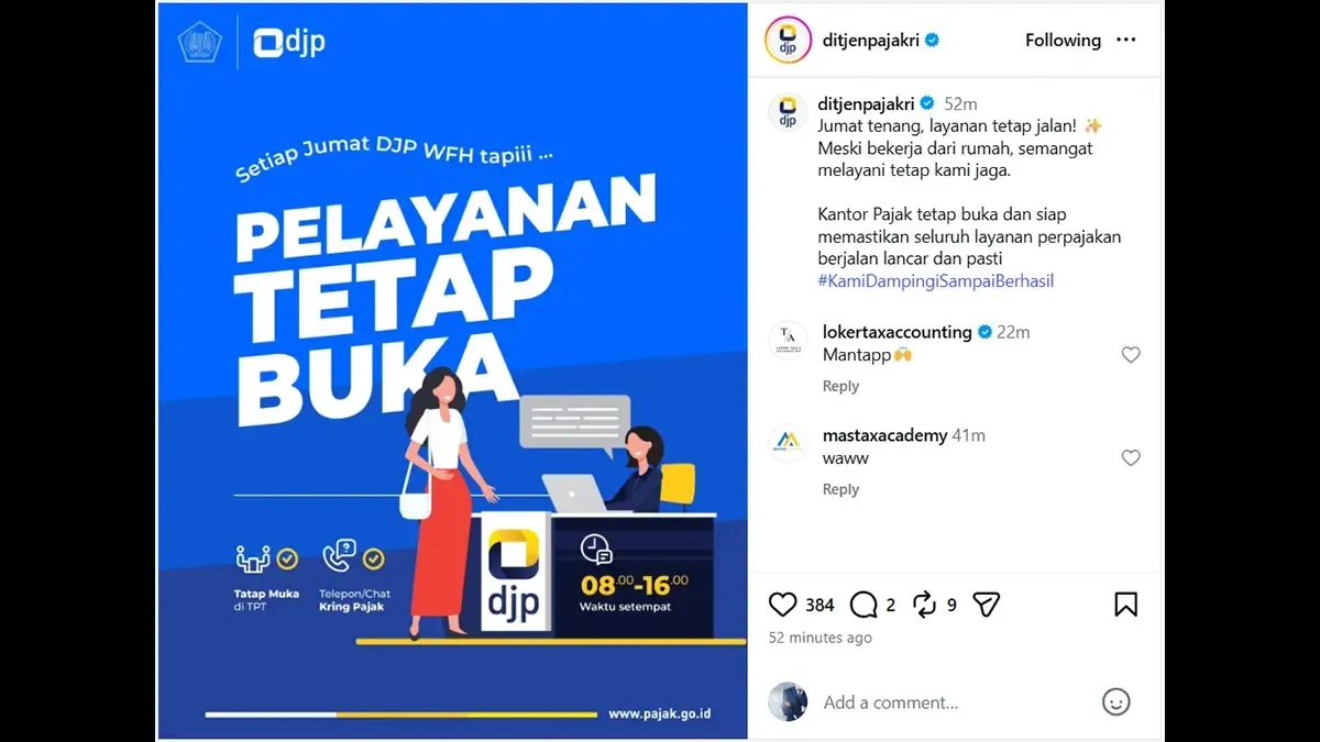 DJP Tetap Buka Layanan Tatap Muka Meski ASN WFH Tiap Jumat