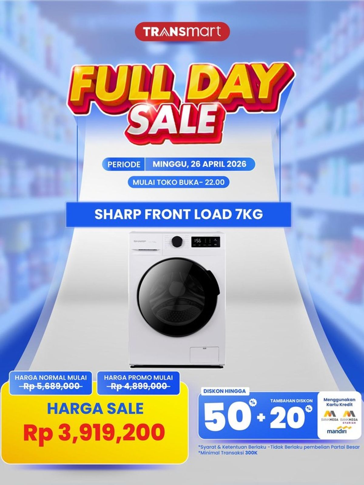 Transmart Gelar Full Day Sale dengan Diskon Mesin Cuci Sharp