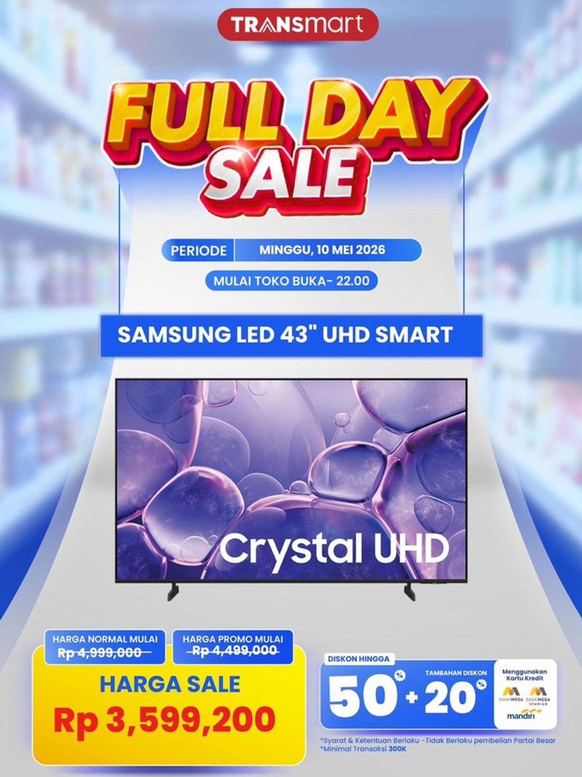 Transmart Gelar Full Day Sale dengan Diskon Besar Samsung LED TV