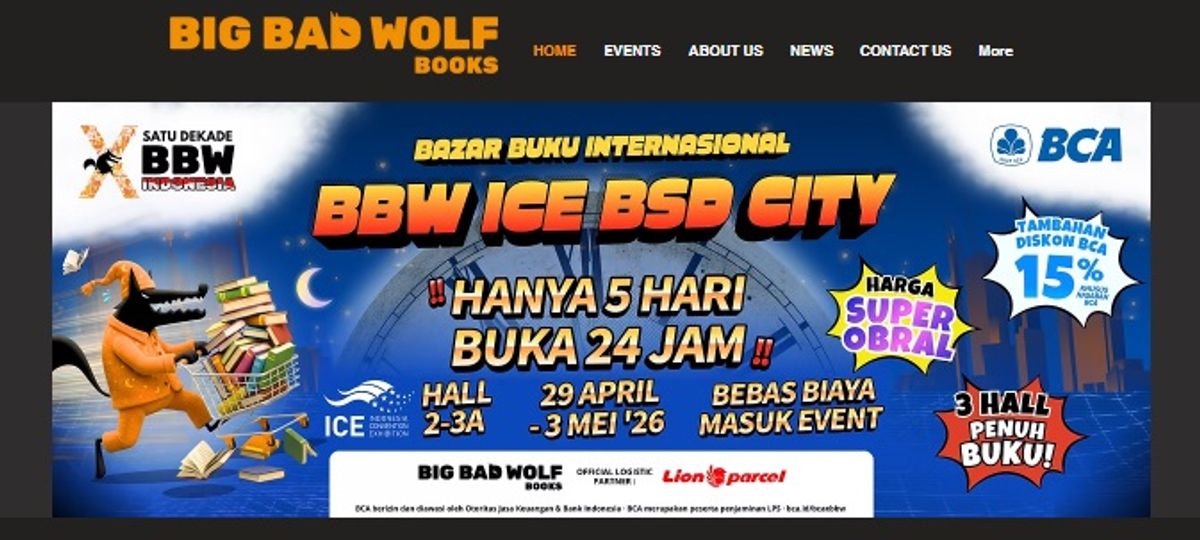 Big Bad Wolf Jakarta 2026 Tawarkan Jutaan Buku Diskon 90 Persen